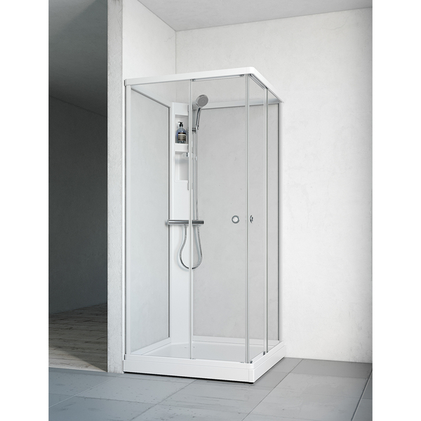Flow-rett-dusjkar-810x810-hvit_6297227-6297228-6297229 Flow servicehylle med Nifty dusjbatteri, med dusjgarnityr, hvit - Image 1
