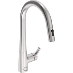 Inspera Comfort+ kjøkkenbatteri 3031F-80, m/uttrekk m/avstengning, børstet stål